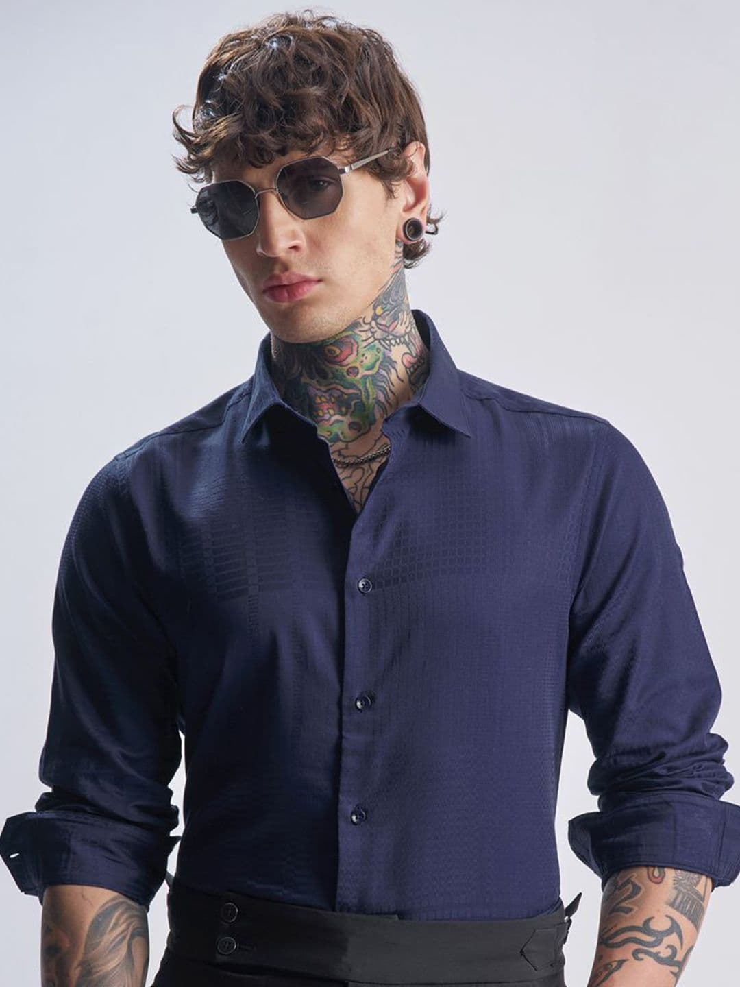 HIGHLANDER Slim Fit Checked Spread Collar Cotton Shirt - view 1