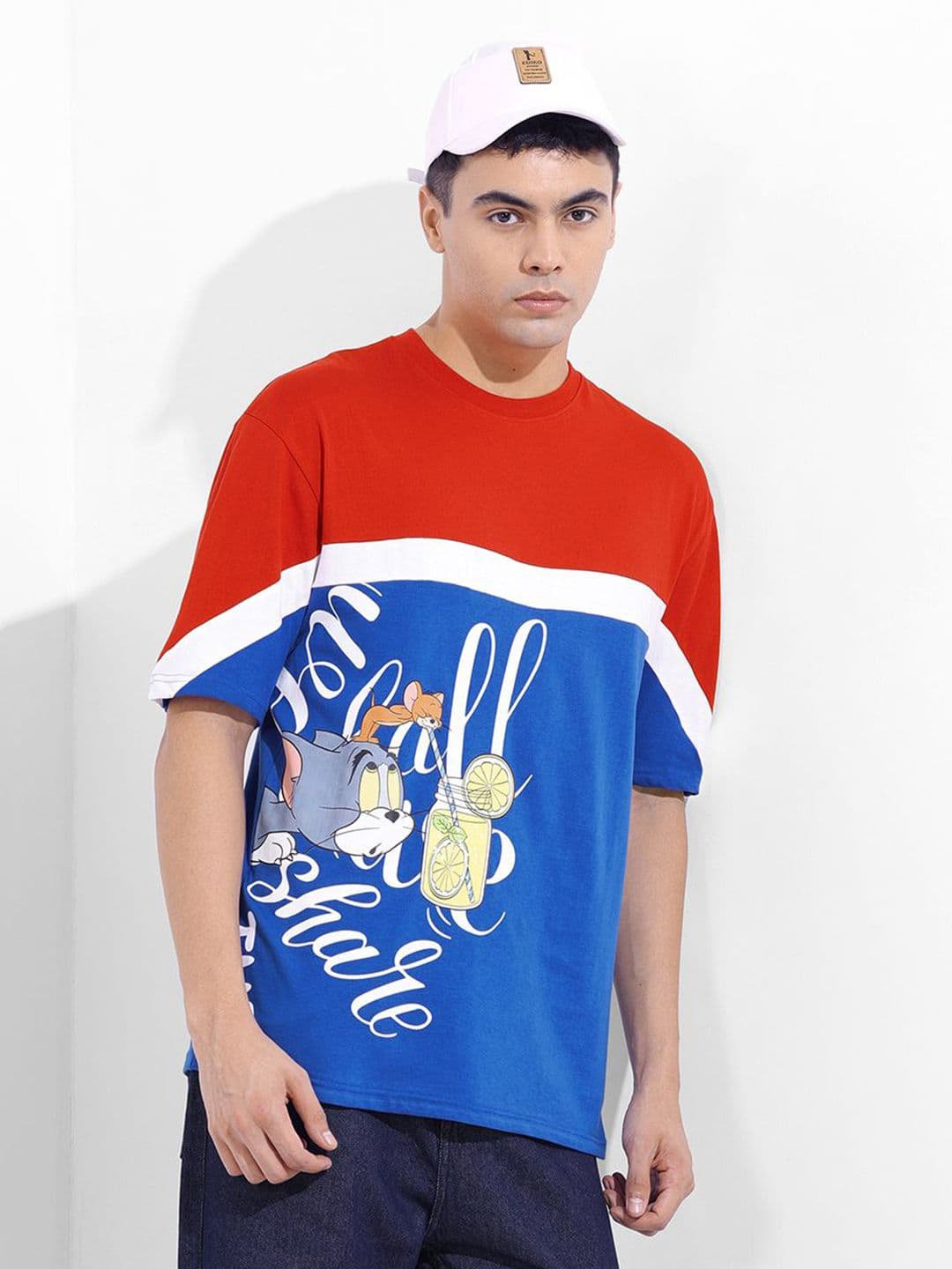 The Indian Garage Co Men Tom & Jerry Humour and Comic Printed Cotton Boxy T-shirt - view 1