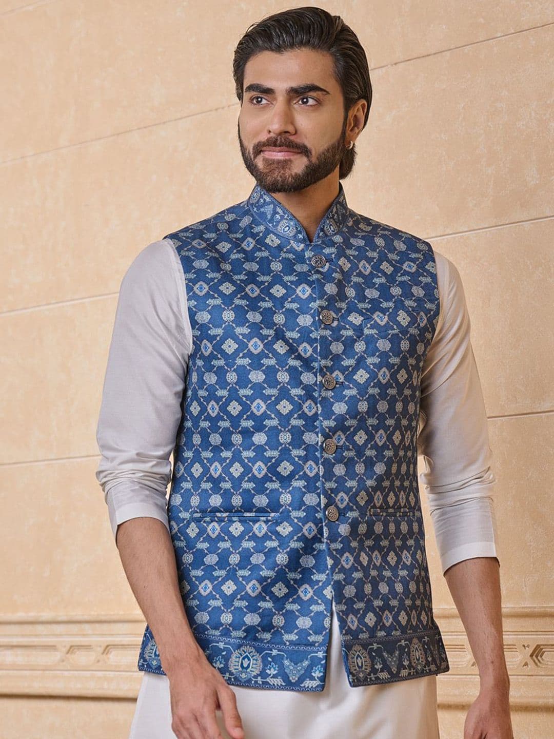 Tasva Printed Woven Classic Bundi Nehru Jacket - view 1