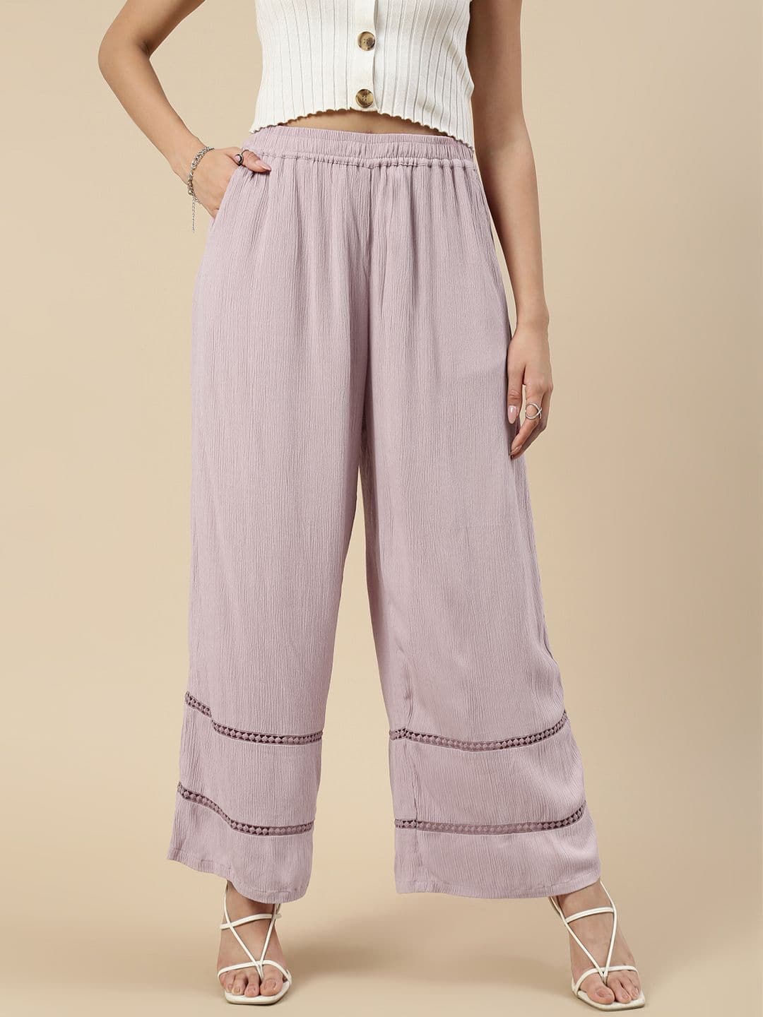 De Moza Women Self Design Wide Leg Ethnic Palazzos - view 1
