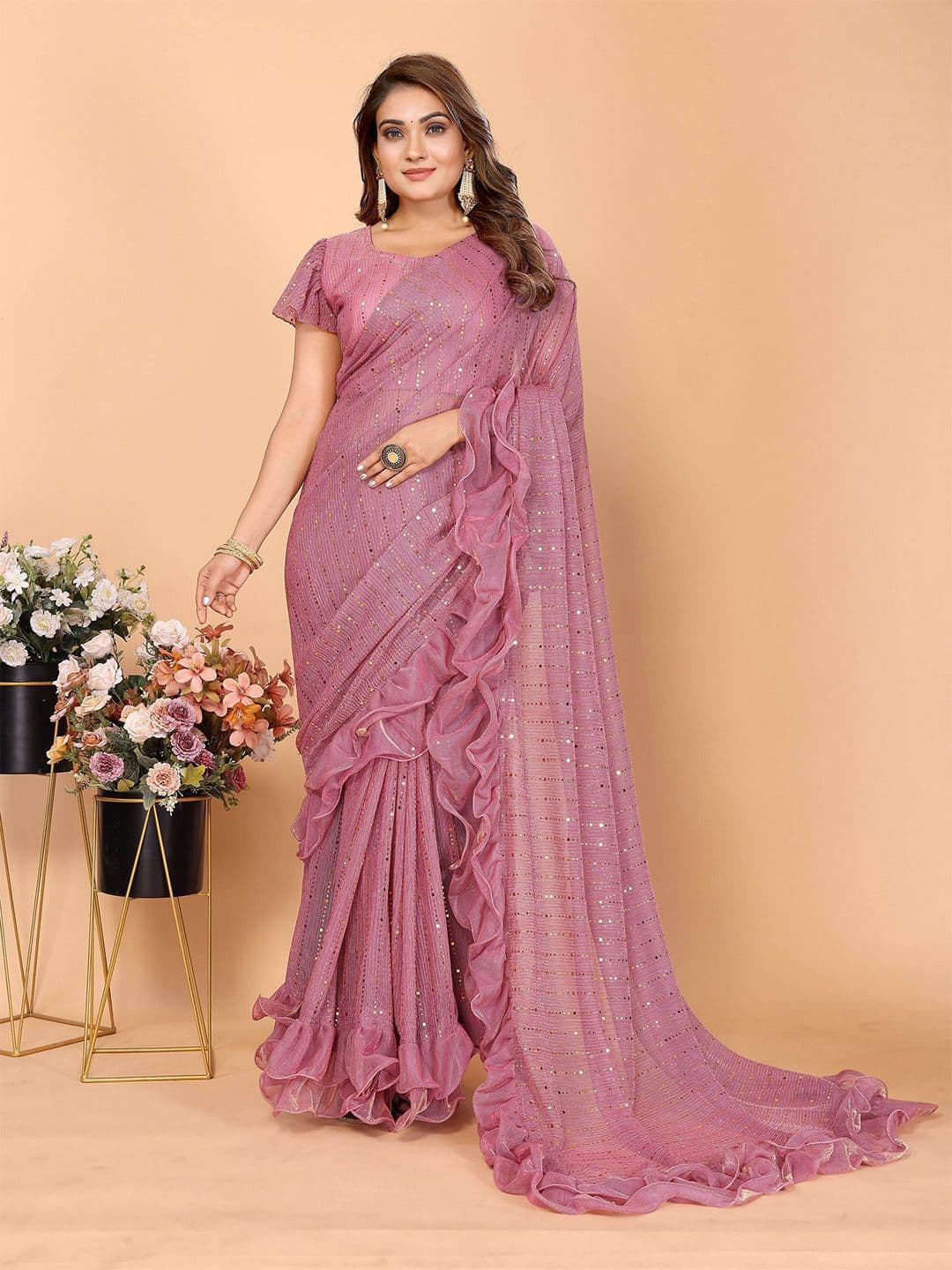 VIJAYA VALLABH Embellished Sequinned Supernet Saree - view 1
