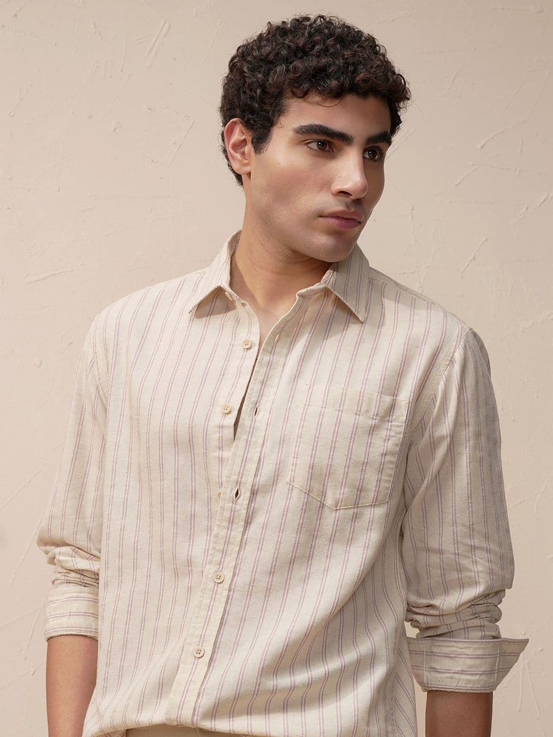 HIGHLANDER Vertical Striped Cutaway Collar Slim Fit Shirt - view 1