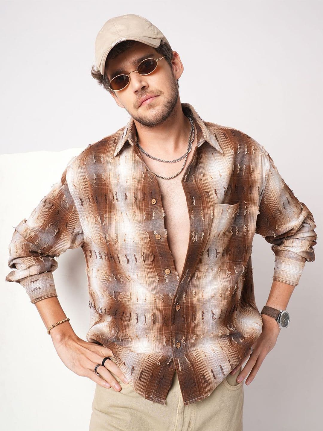 VASTRADO Classic Plaid Checked Cutaway Collar Boxy Fit Cotton Casual Shirt - view 1