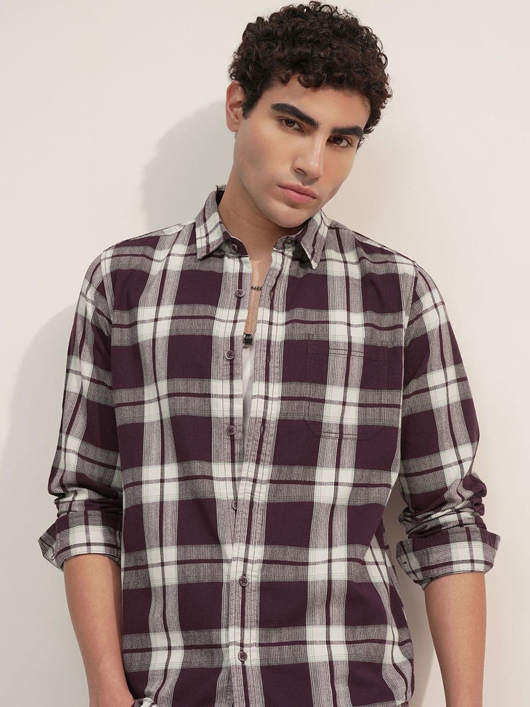 HIGHLANDER Checked Cutaway Collar Slim Fit Shirt - view 1