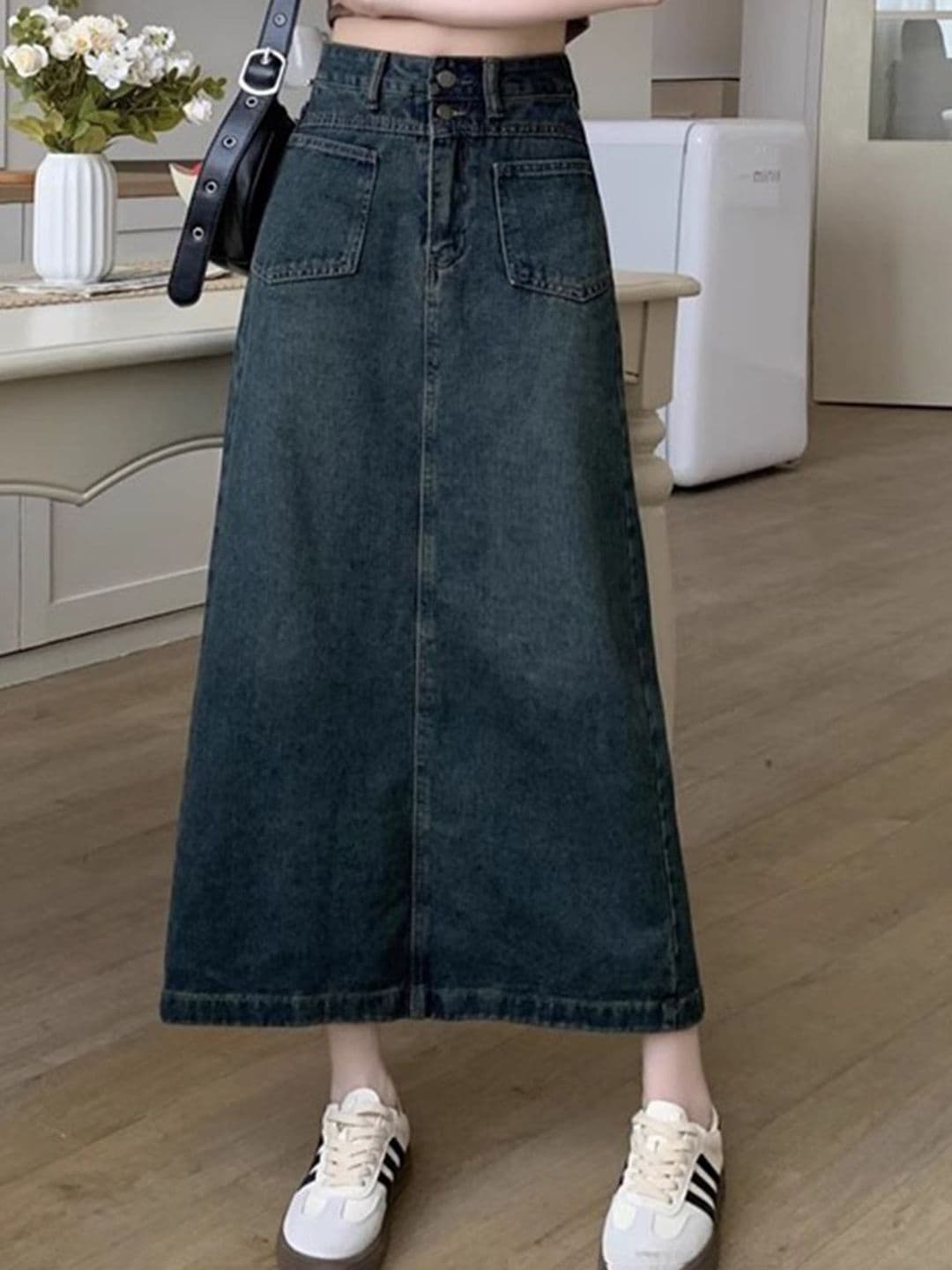 StyleCast Pure Cotton A-Line Midi Straight Hem Skirt - view 1