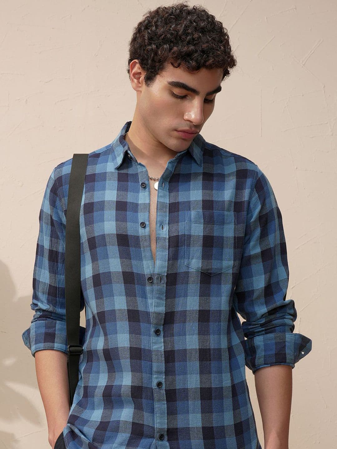 HIGHLANDER Checked Cutaway Collar Slim Fit Cotton Shirt - view 1