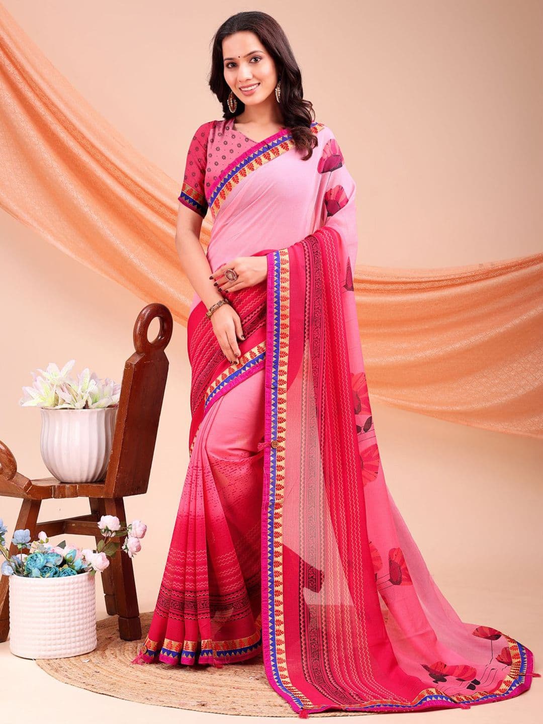 Pandadi Saree Floral Printed Sarees with Gotta Patti Details - view 1