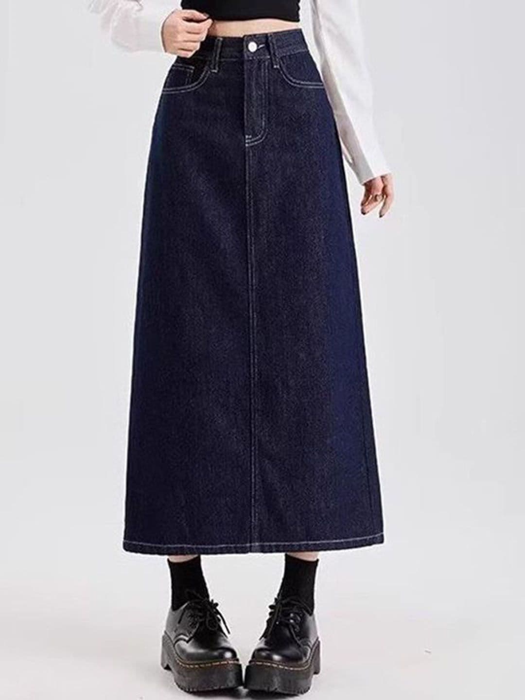 StyleCast x Revolte Denim Back-Slit Straight Midi Skirt - view 1