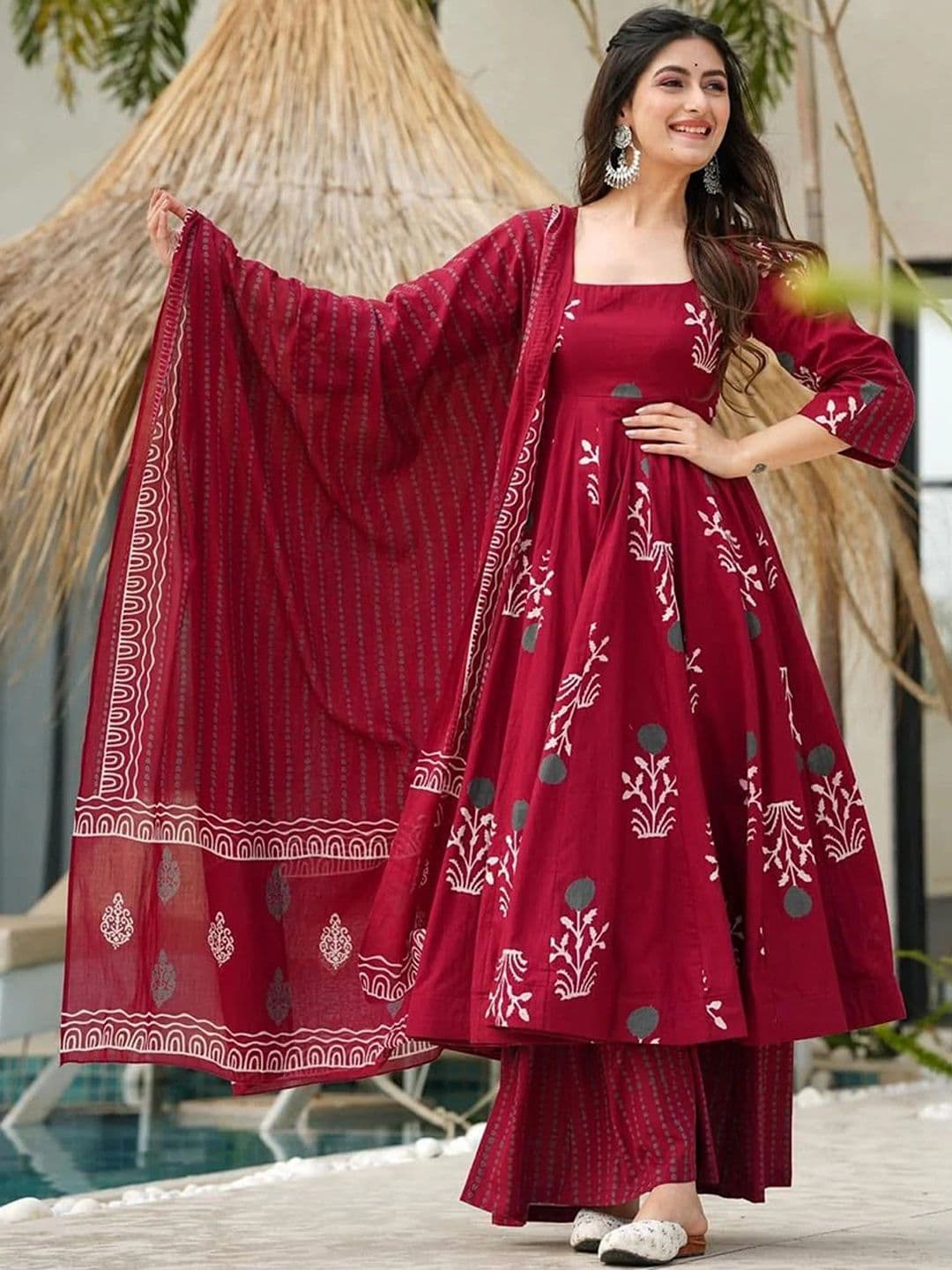Wedani Women Floral Printed Angrakha Kurta & Palazzos With Dupatta - view 1