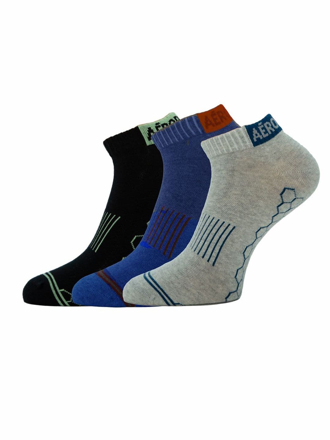 Aeropostale Men Set Of 3 Striped Flat Knit Ankle-Length Cotton Socks - view 1