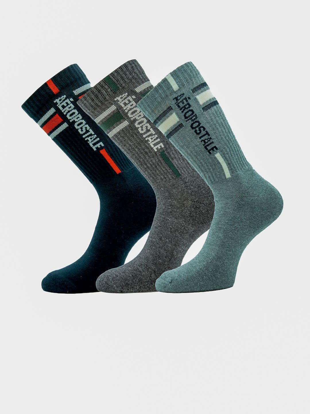 Aeropostale Men Pack Of 3 Striped Half Cushion Calf-Length Socks - view 1