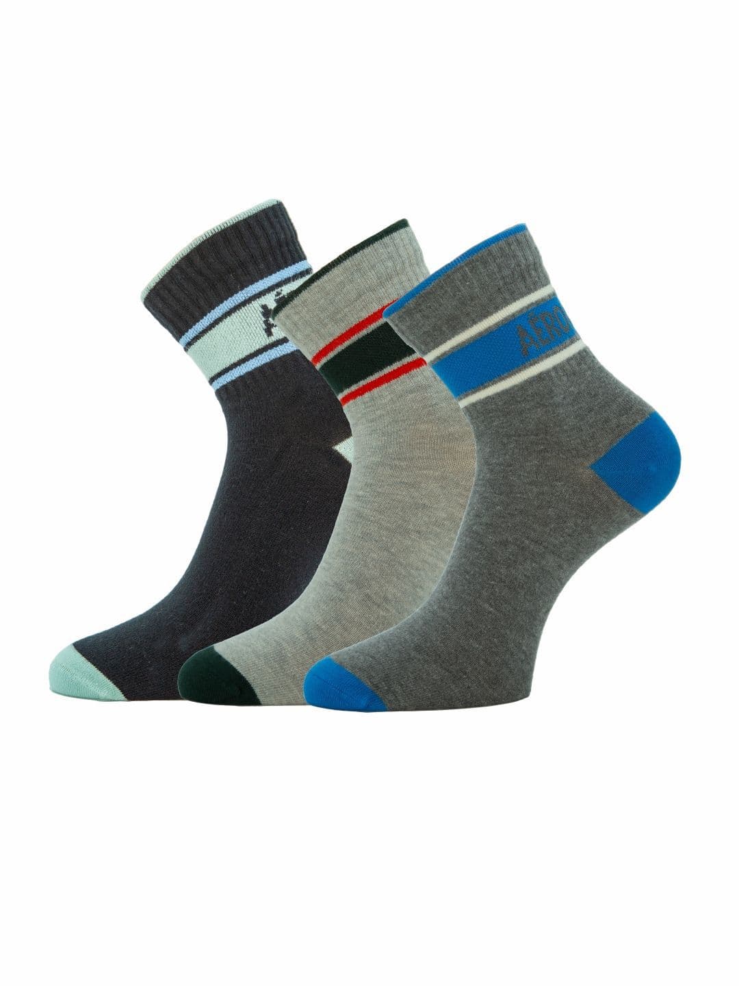 Aeropostale Men Pack Of 3 Striped Flat Knit Ankle-Length Socks - view 1