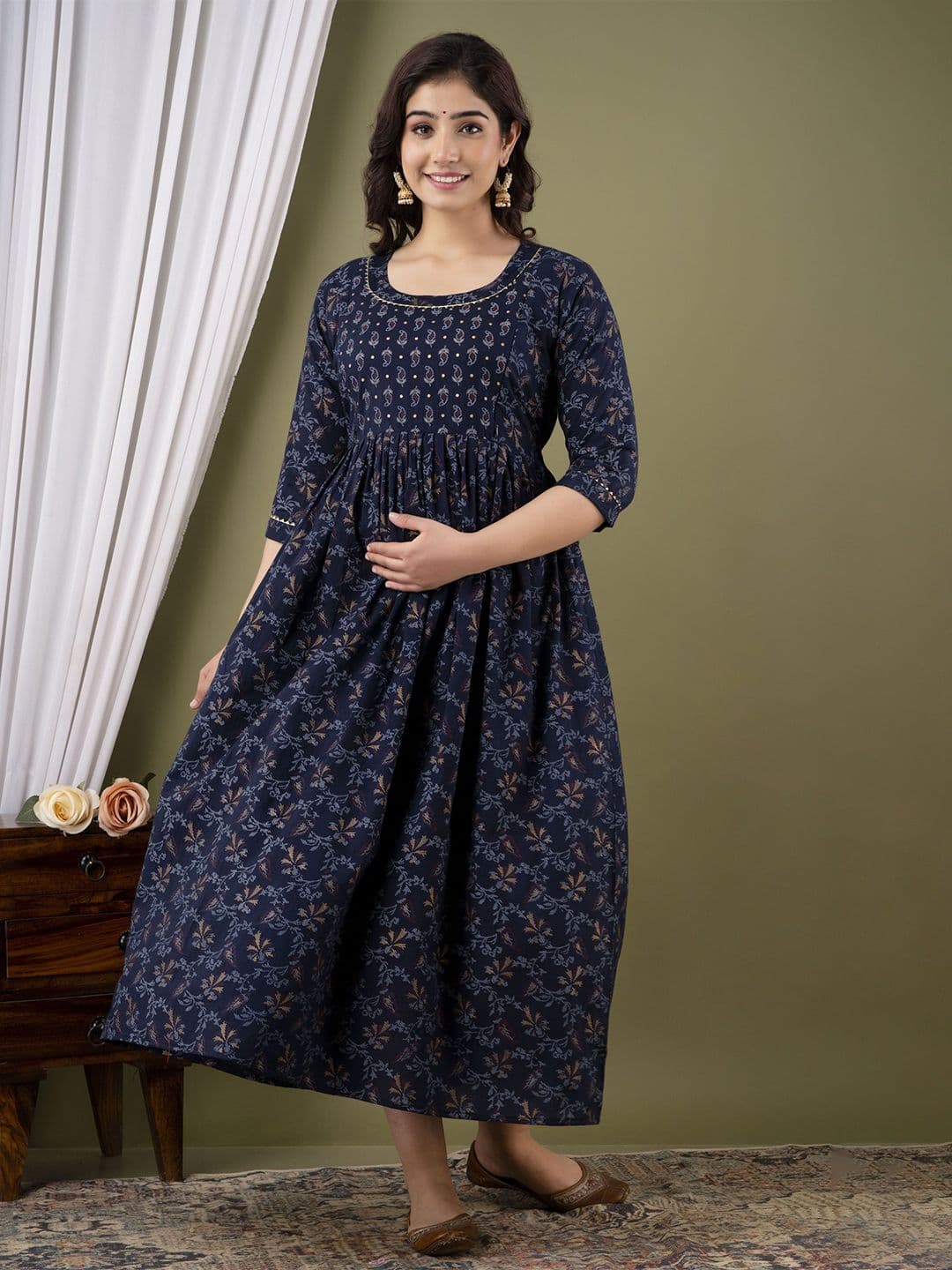 Tulsiram Floral Printed Fit & Flare Maternity Ethnic Dress - view 1