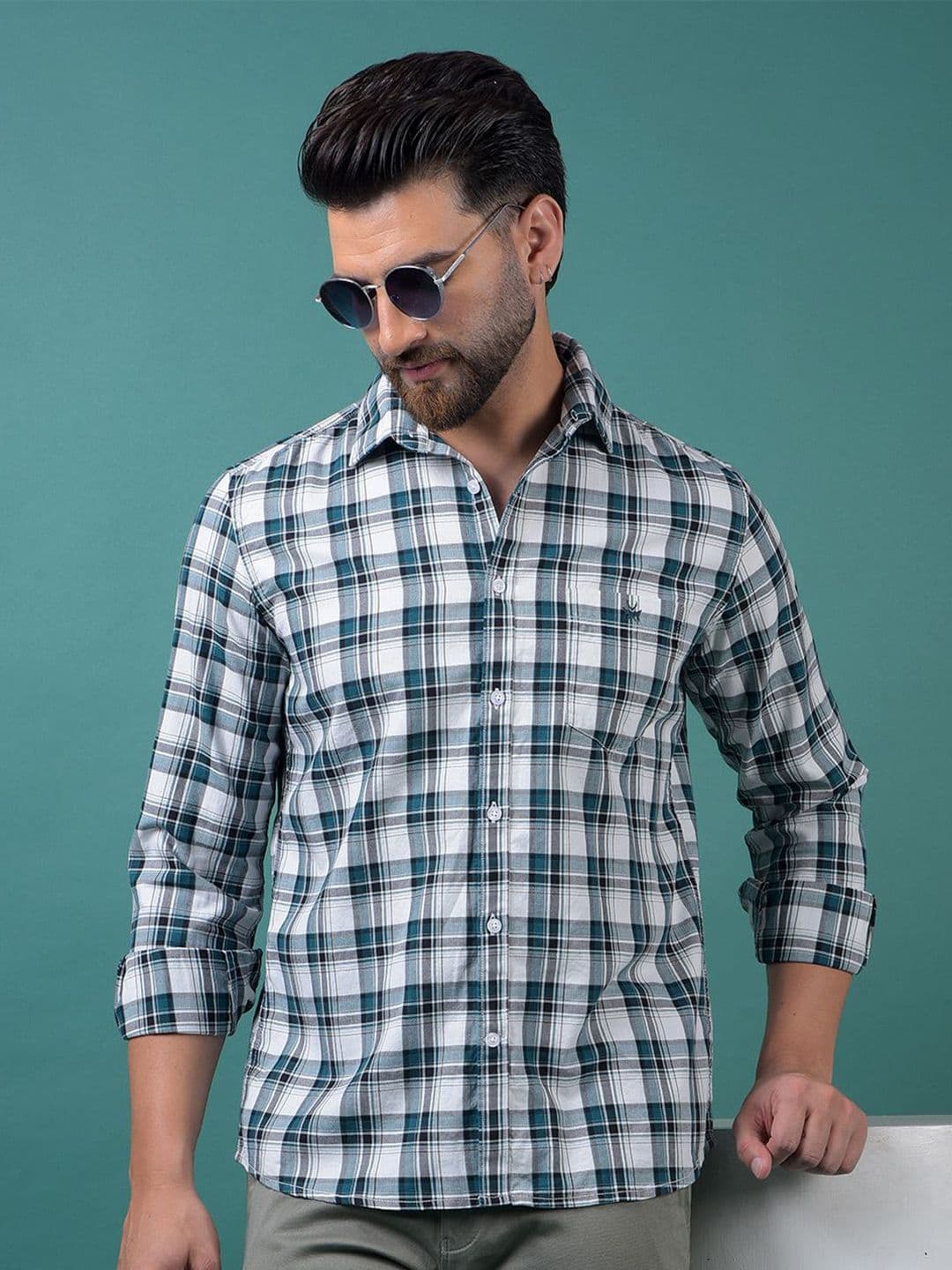 Crimsoune Club Tartan Checks Checked Classic Slim Fit Cotton Casual Shirt - view 1