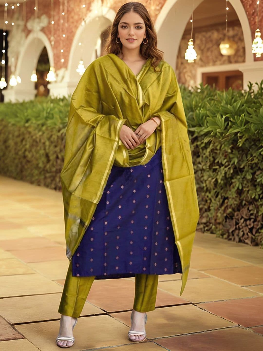 GoSriKi Women Woven Design Kurta with Trousers & Dupatta - view 1