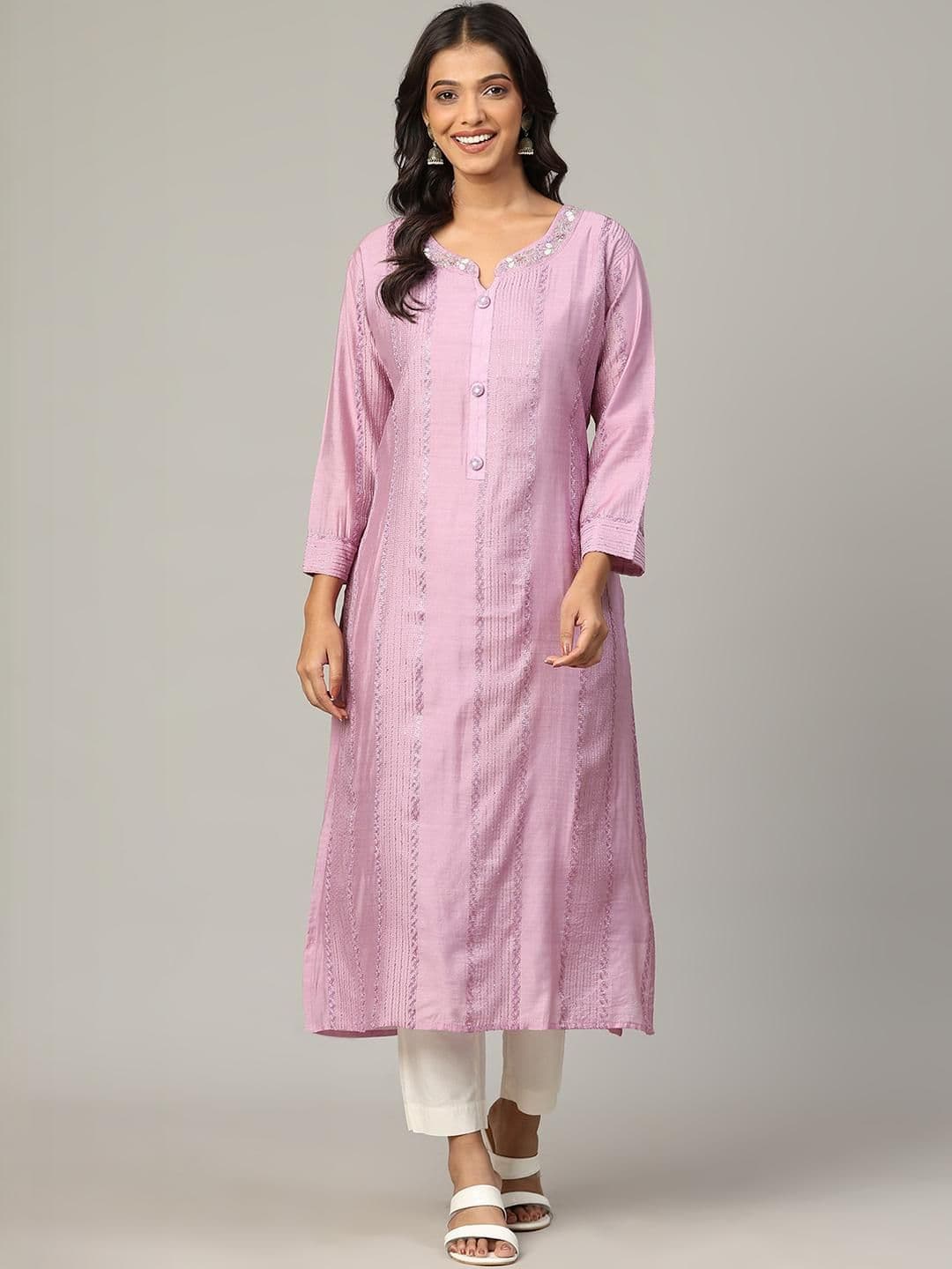 4u Fashion Women Embellished Chanderi Silk Kurta - view 1
