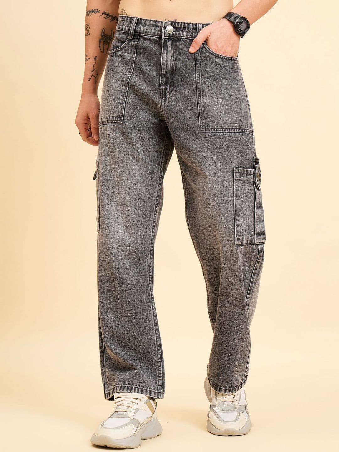 STUDIO NEXX Men Mid-Rise Light Fade Cargo Jeans