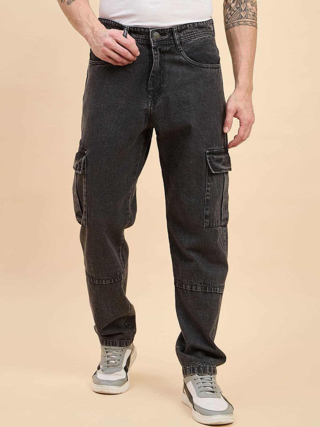 STUDIO NEXX Men Straight Fit Mid-Rise Light Fade Cargo Styles Cotton Non Stretchable Jeans - view 1