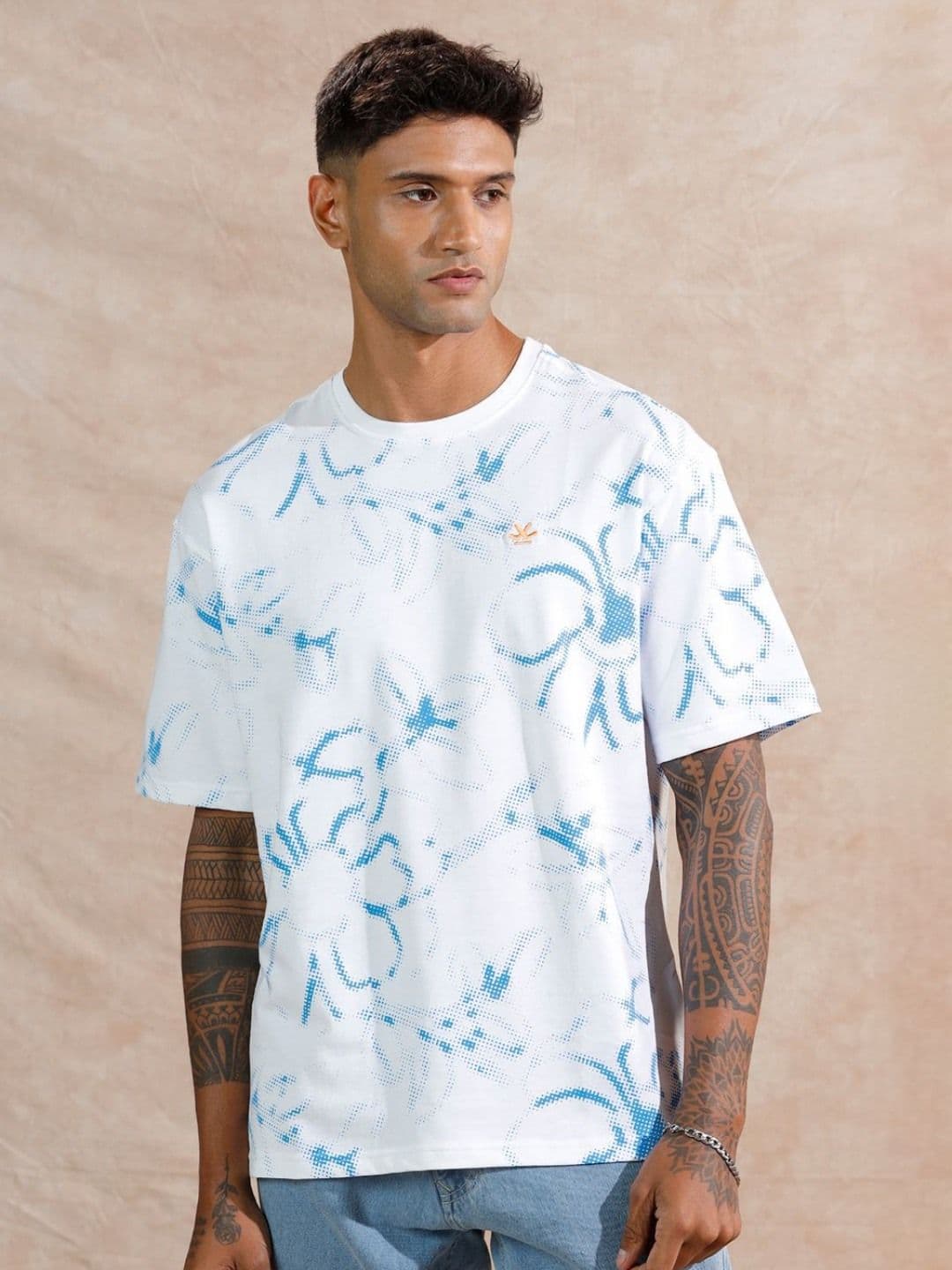WROGN Abstract Printed Round Neck Cotton Oversized T-shirt - view 1