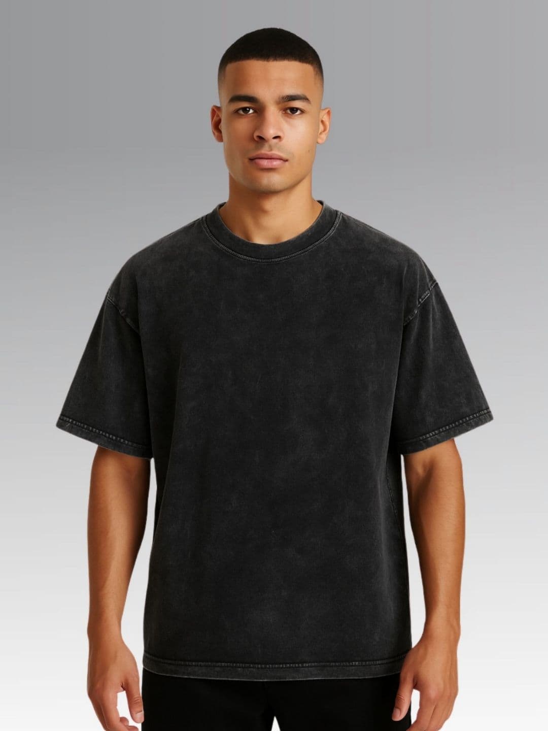 UpClothing Men Bio Finish Washed Effect Solid Round Neck Cotton Oversized T-shirt - view 1