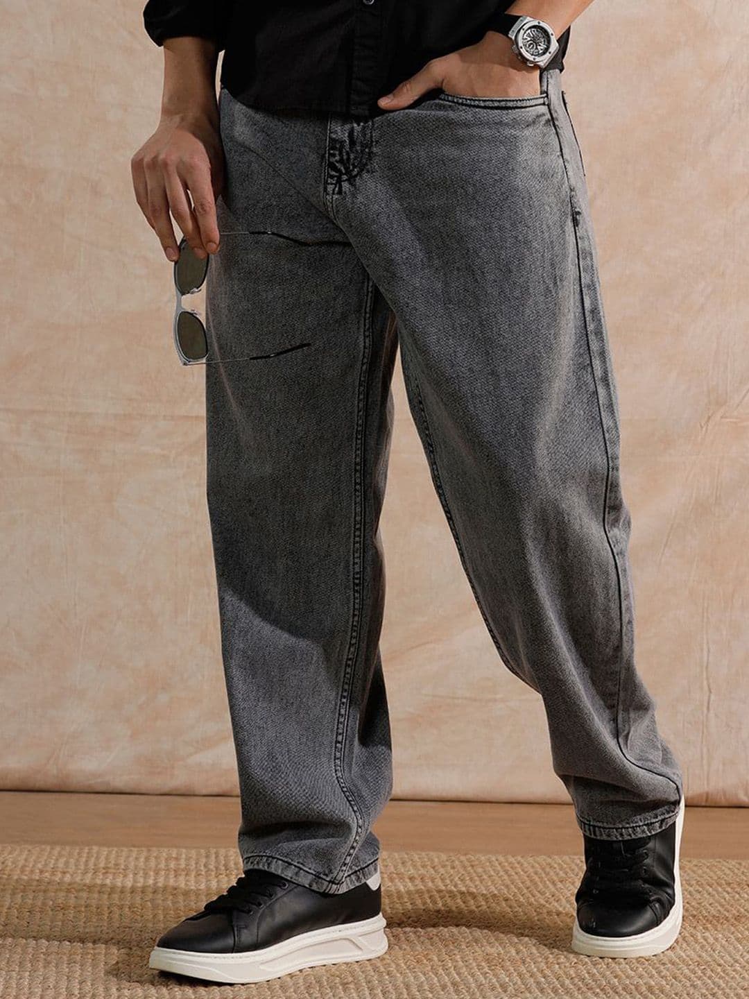 WROGN Men Comfort Wide Leg Mid-Rise Clean Look Heavy Fade Non Stretchable Jeans - view 1