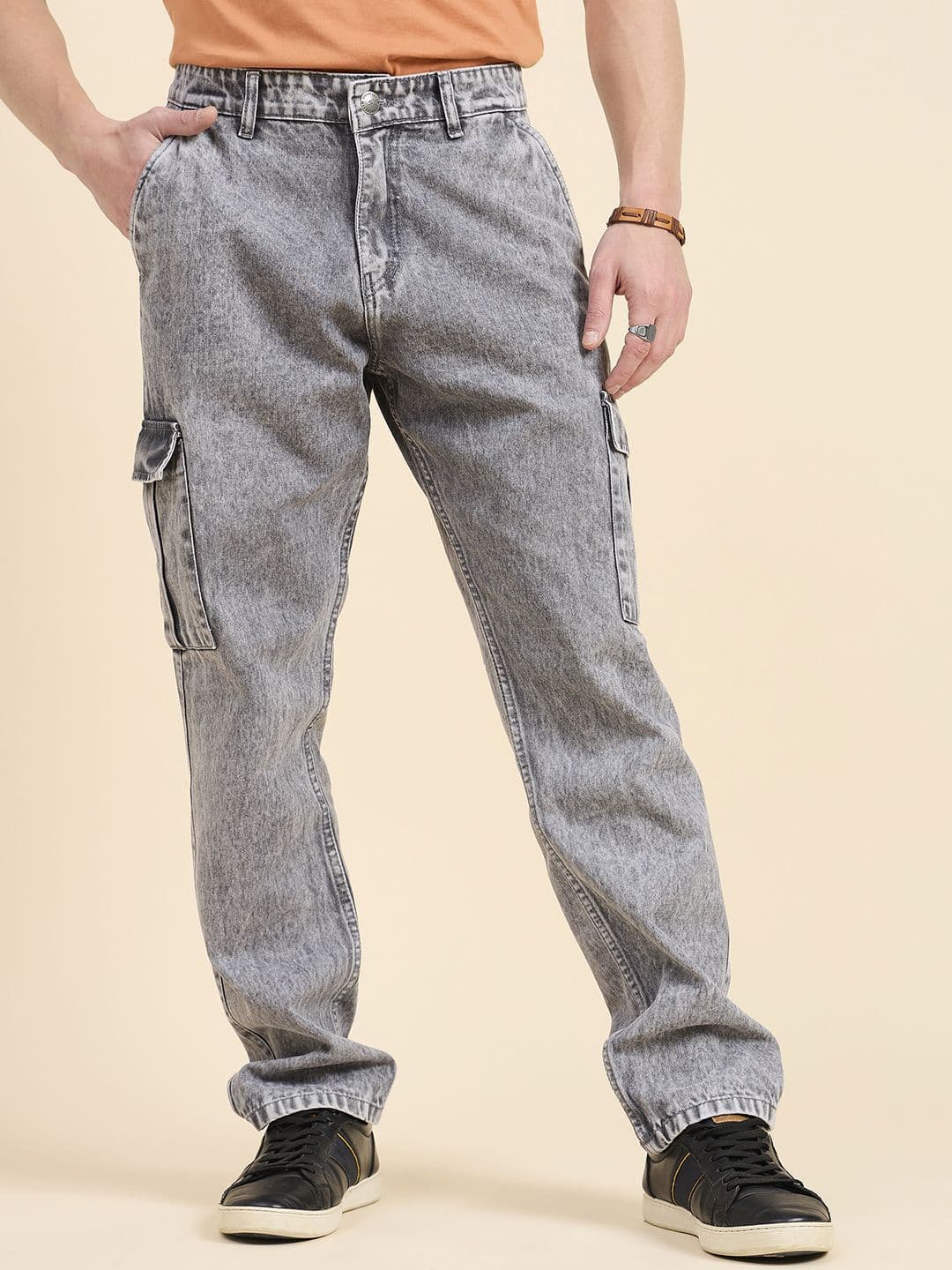STUDIO NEXX Men Straight Fit Mid-Rise Heavy Fade Cargo Jeans - view 1