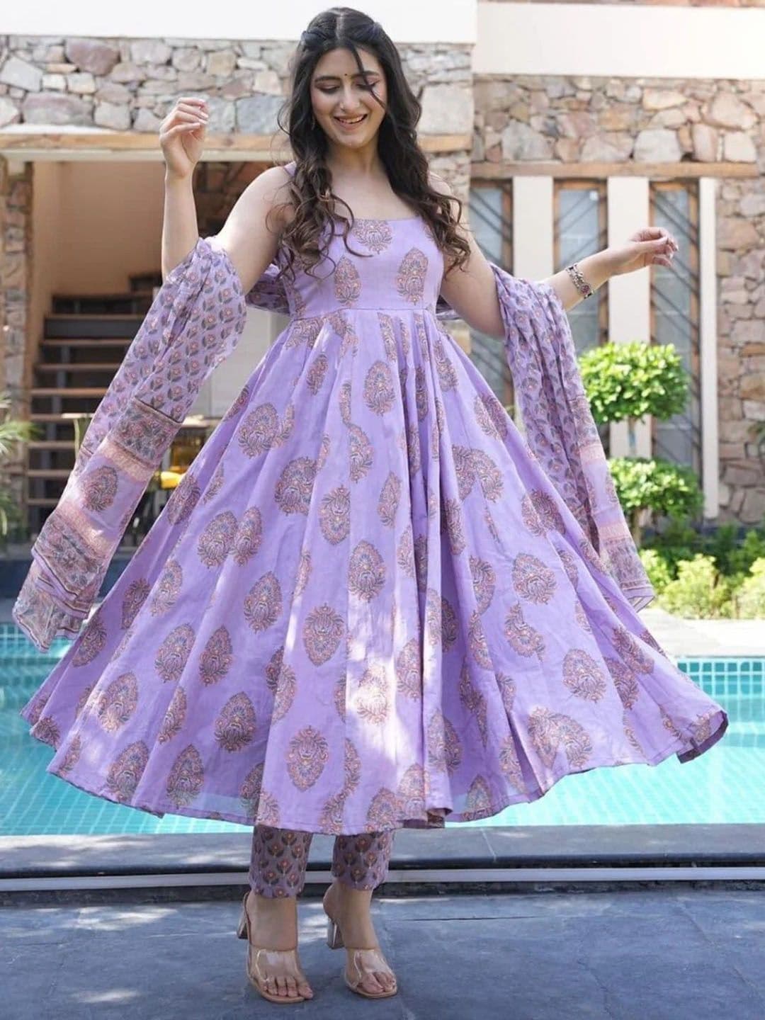 KALINI Floral Printed Square Neck Anarkali Kurta With Palazzos & Dupatta - view 1