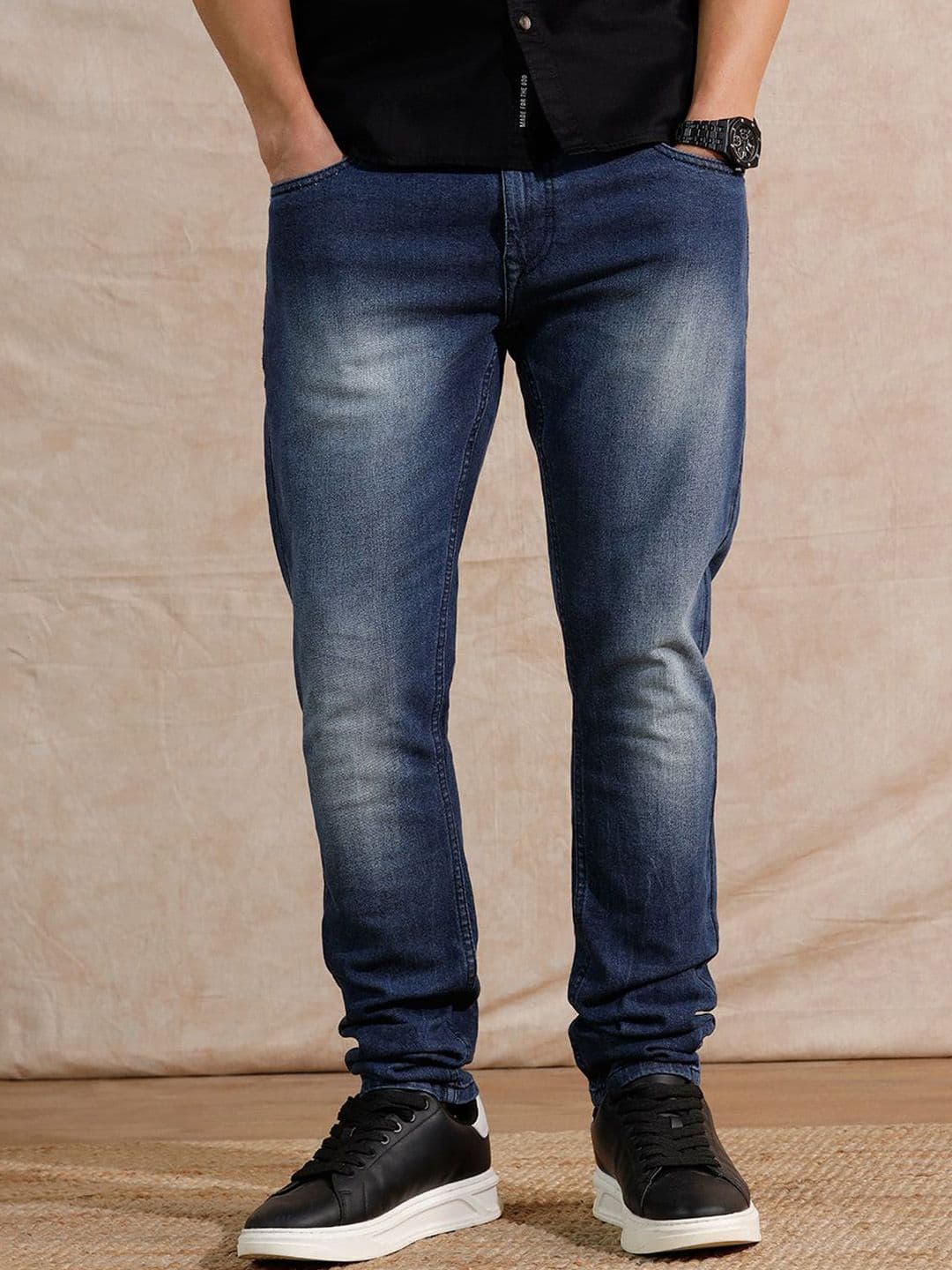 WROGN Men Comfort Slim Fit Mid-Rise Mildly Distressed Heavy Fade Jeans - view 1