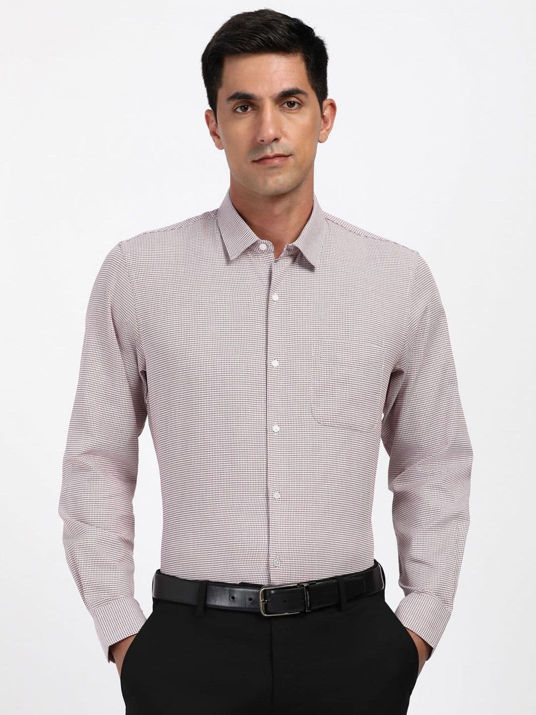 Peter England Slim Fit Micro Checks Printed Spread Collar Cotton Opaque Formal Shirt