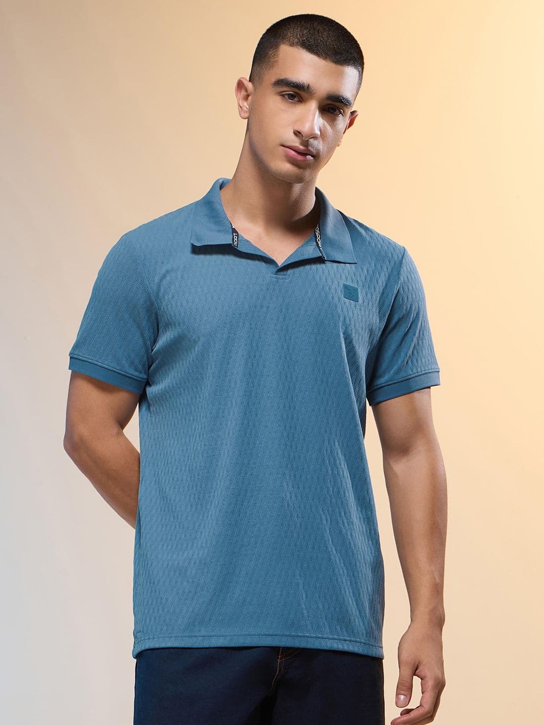 Technosport Self Design Polo Collar Antimicrobial Slim Fit T-shirt - view 1