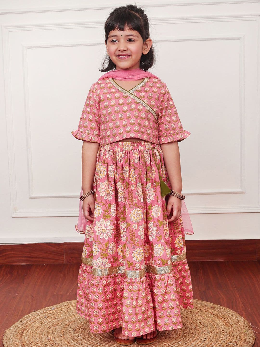 Campana Girls Printed Ready to Wear Cotton Lehenga & Blouse With Dupatta - view 1