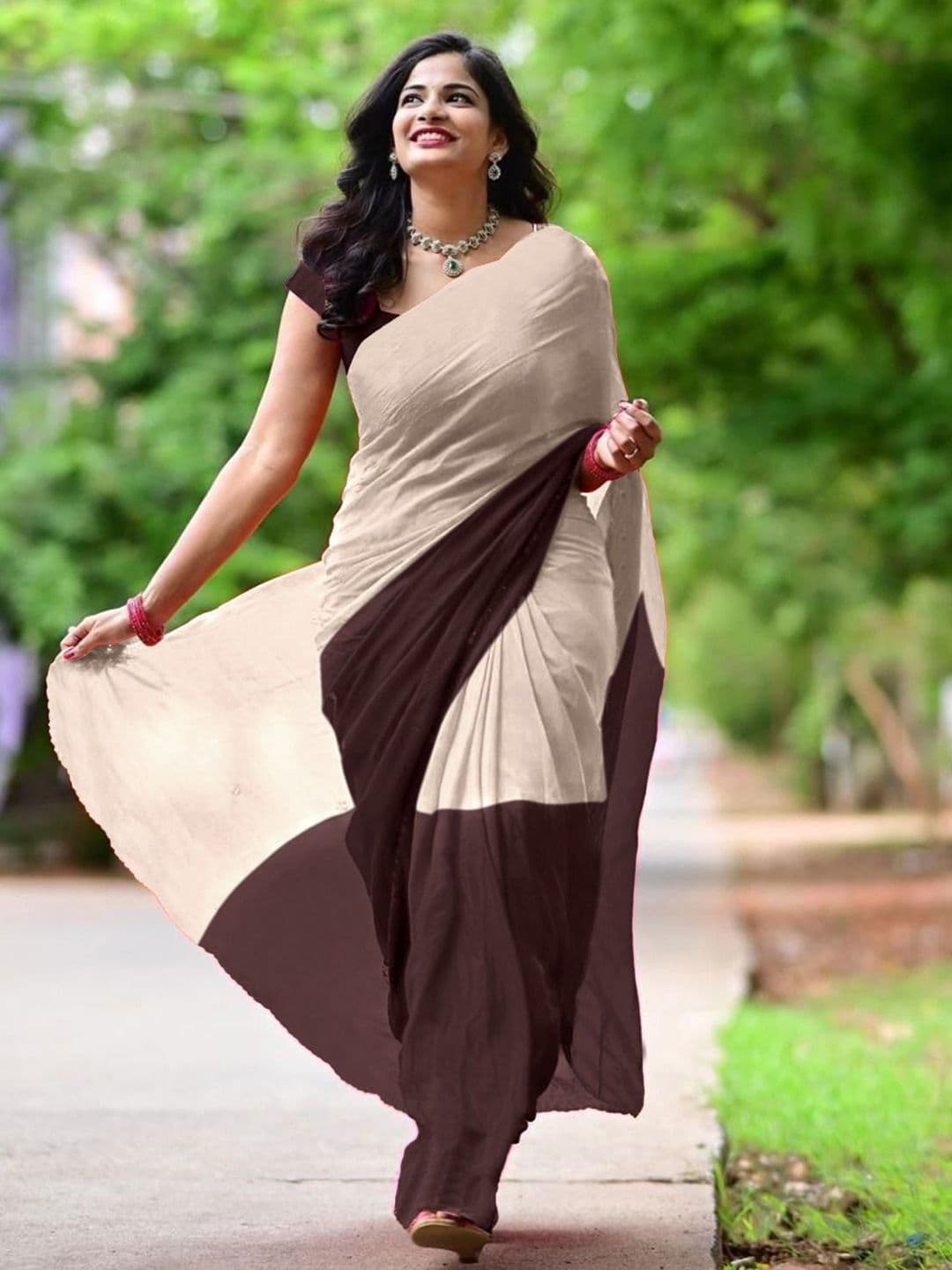HERE&NOW Colourblocked Half and Half Saree - view 1