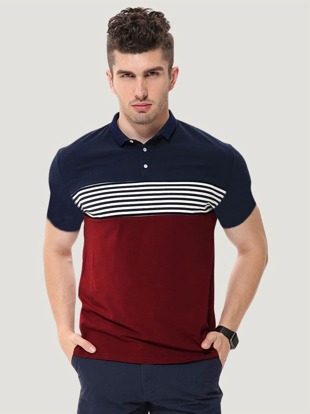 Leotude Colourblocked Polo Collar Regular Fit T-shirt - view 1