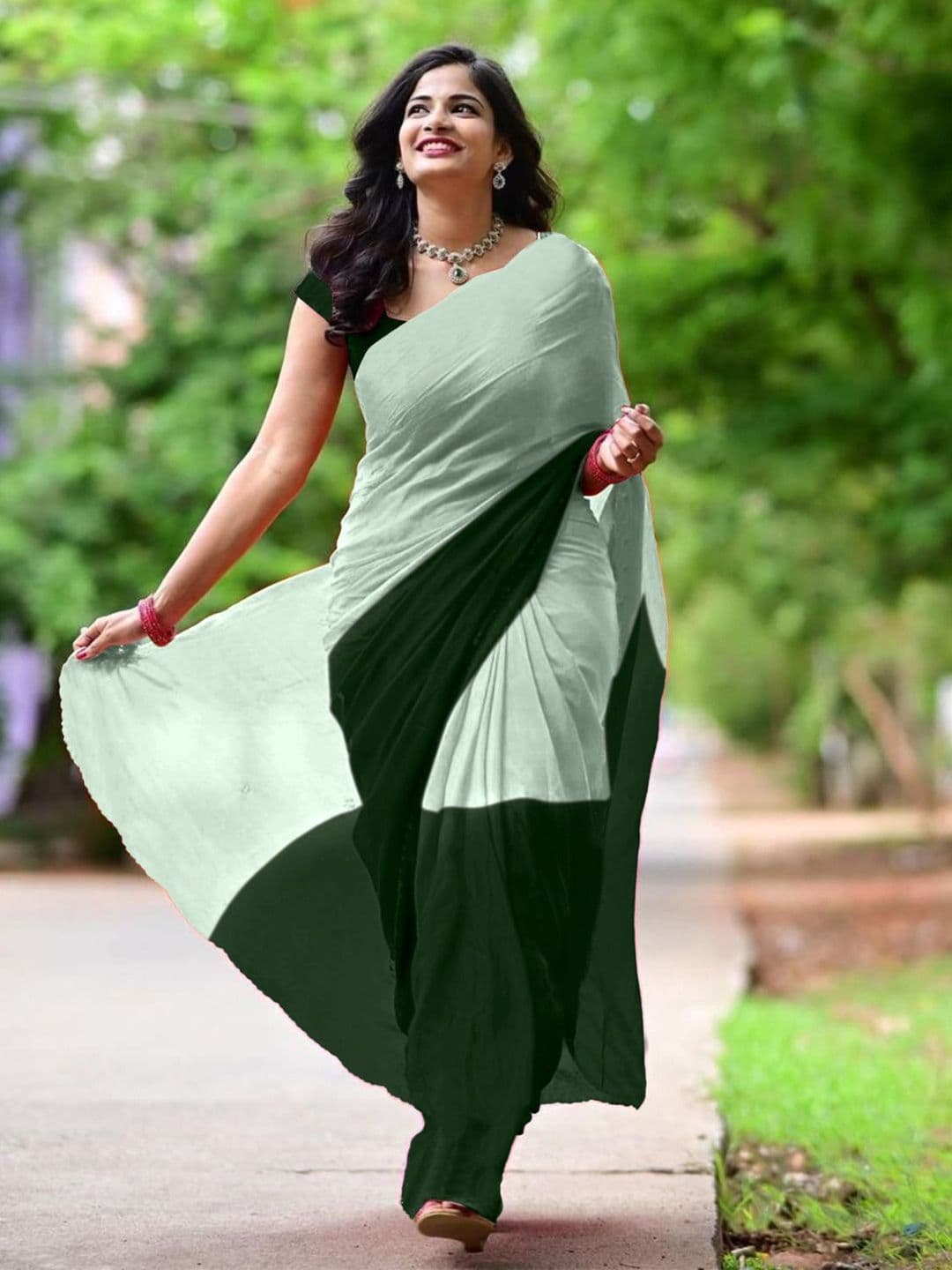 HERE&NOW Women Colourblocked Poly Chiffon Half and Half Saree - view 1
