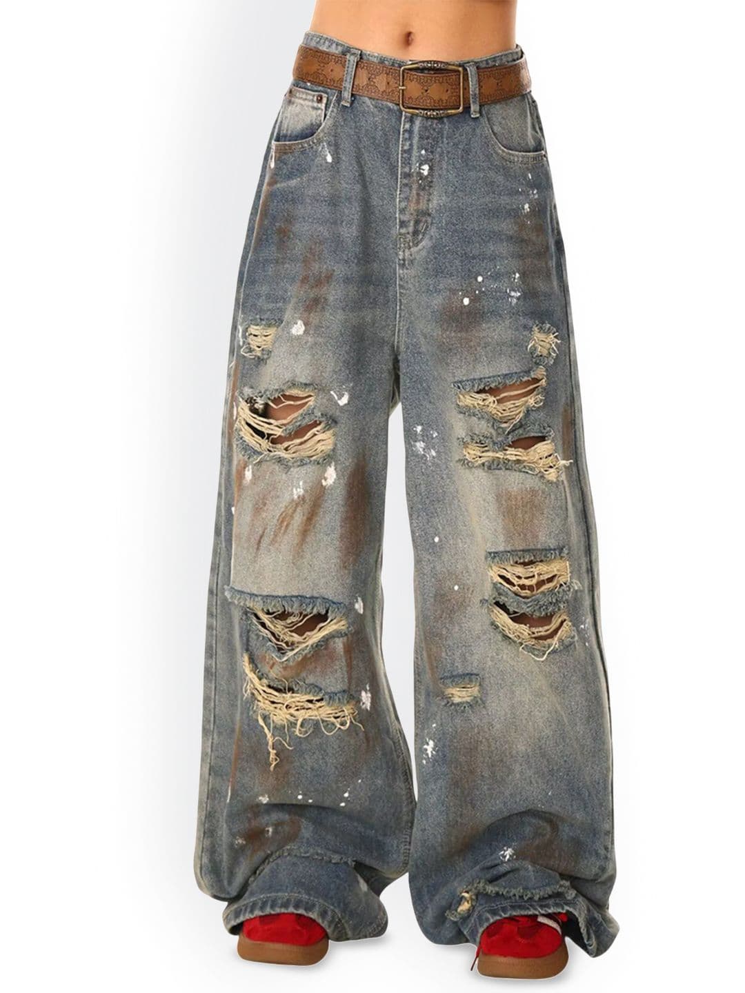 StyleCast x Revolte Men Baggy Mid-Rise Mildly Distressed Light Fade Jeans - view 1