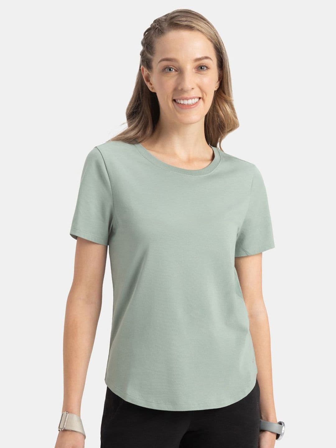 Jockey Super Combed Cotton Relaxed Fit Solid Curved Hem Styled Half Sleeve Tshirt - AW88 - view 1