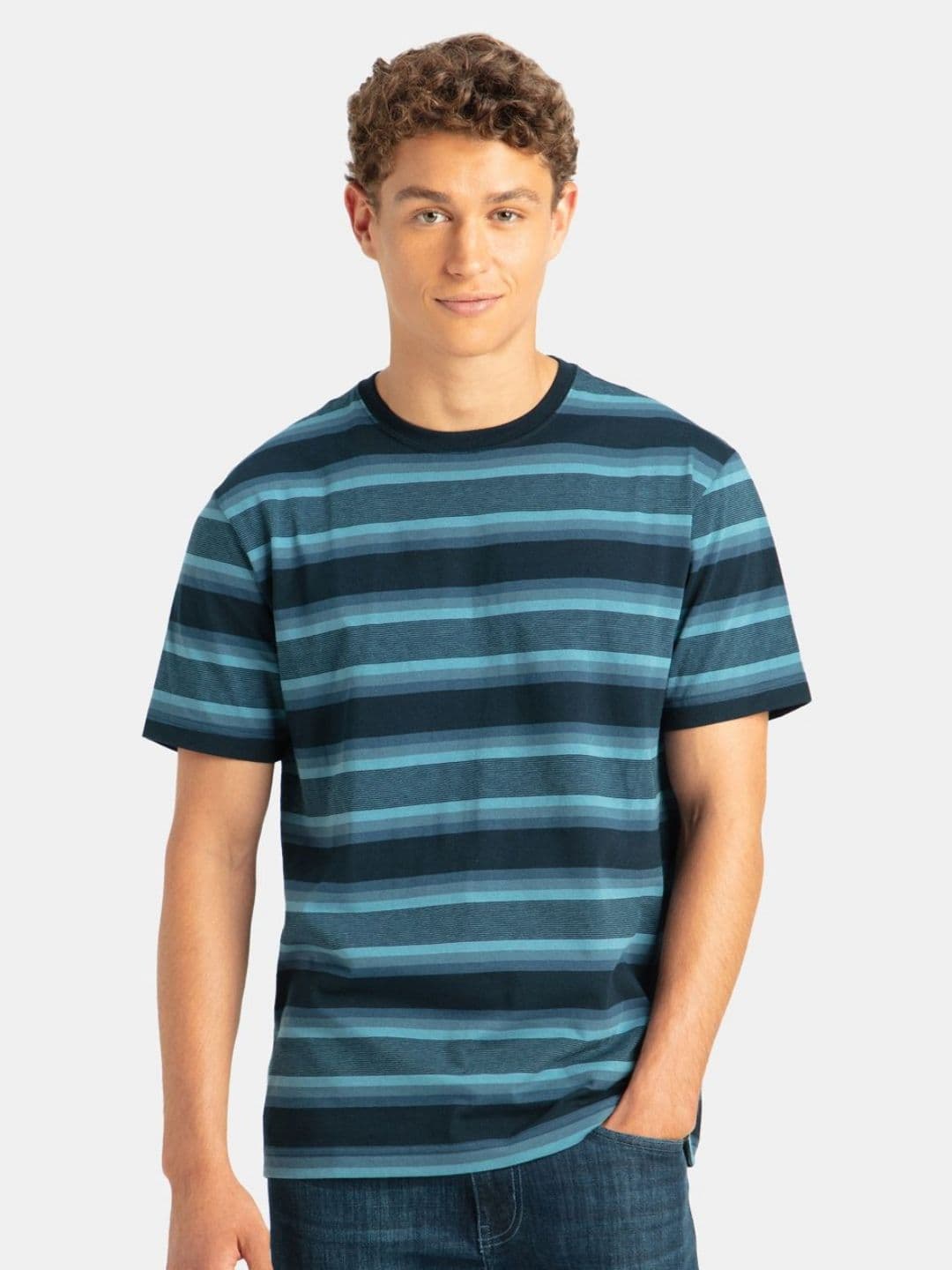 Jockey Super Combed Cotton Rich Striped Round Neck Half Sleeve Tshirt - 2715 - view 1