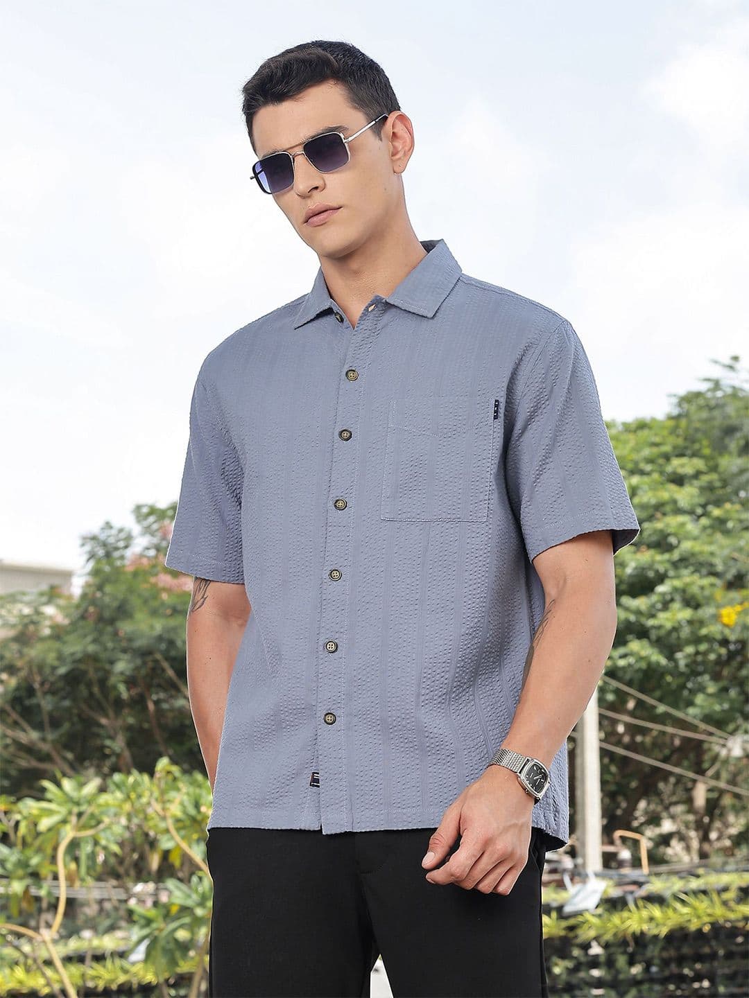Thomas Scott Men's Premium Seersucker Cotton Casual Slim Fit Shirt - view 1