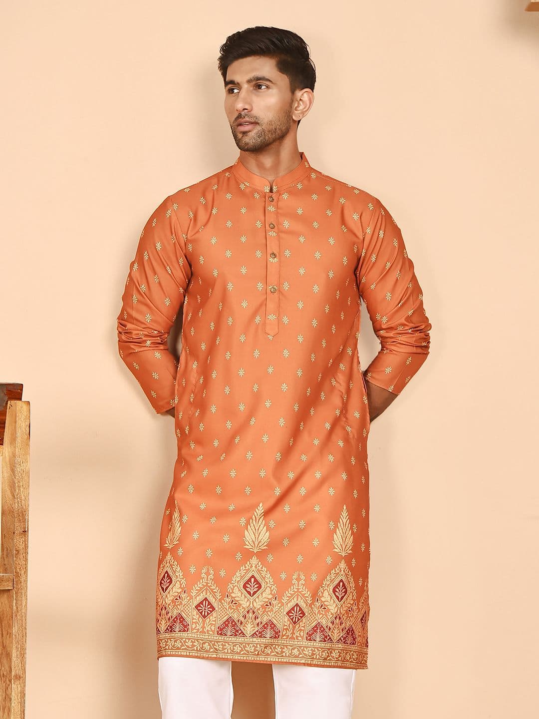 Jompers Men Floral Printed Mandarin Collar Straight Kurta - view 1