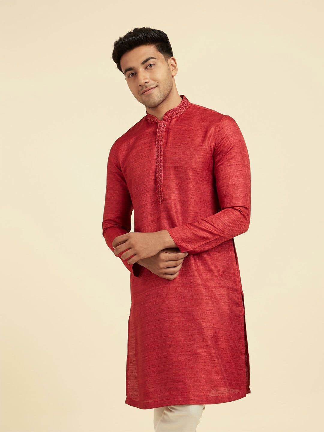Diwas by Manyavar Embroidered Mandarin Collar Straight Kurta - view 1