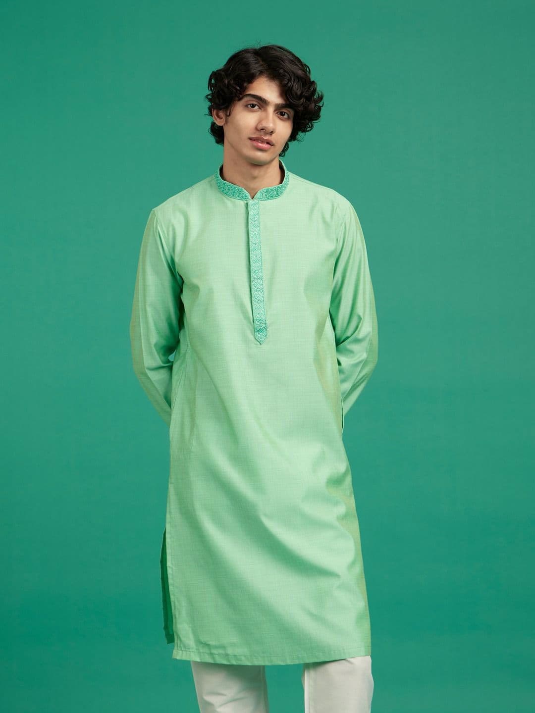 Diwas by Manyavar Yoke Design Mandarin Collar Straight Kurta - view 1