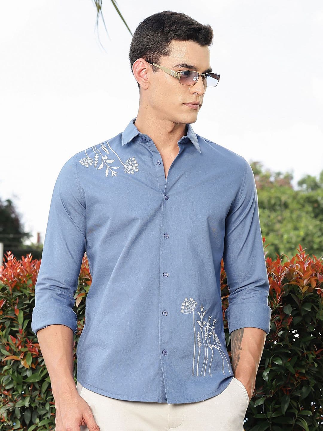 Thomas Scott Men's Cotton Floral Embroidered Casual Shirt - view 1