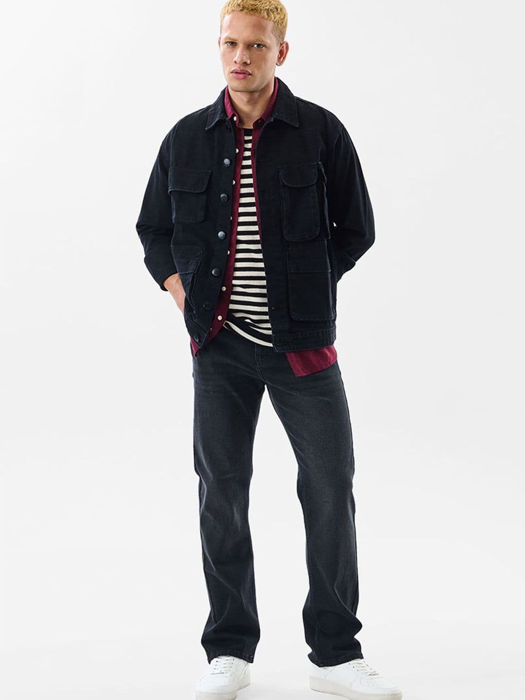 Snitch Men Solid Cotton Denim Jacket