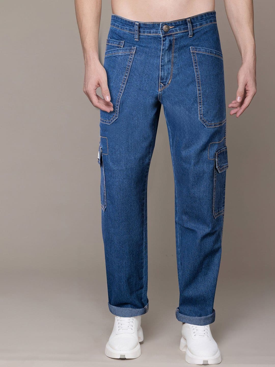 RIG BONE Men Loose Relaxed Fit Mid-Rise Light Fade Cargo Styles Stretchable Jeans - view 1