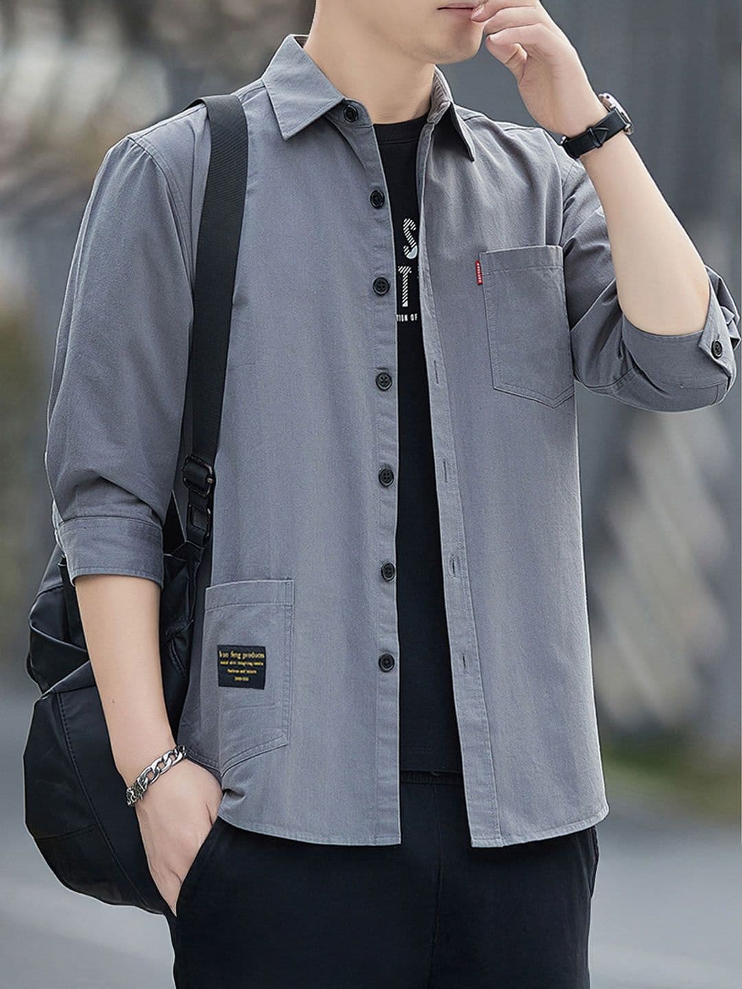 StyleCast Men Solid Spread Collar Cotton Casual Shirt - view 1
