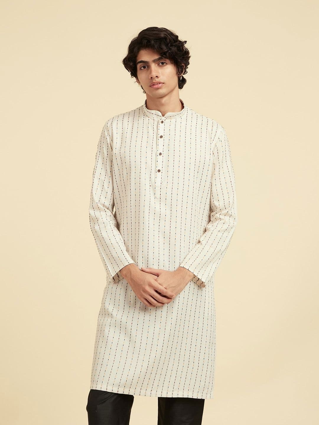 Diwas by Manyavar Men Ethnic Motifs Woven Design Mandarin Collar Kurta - view 1