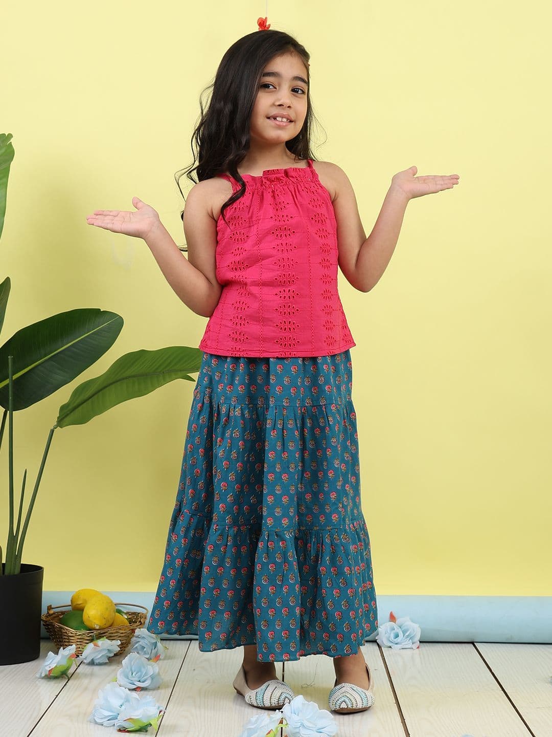 Sangria Girls Embroidered Cotton Sleeveless Lehenga Choli - view 1