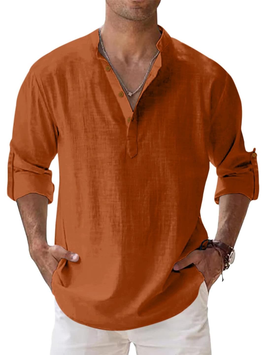 Fifth U Men Solid Cotton Blend Straight Kurta - view 1