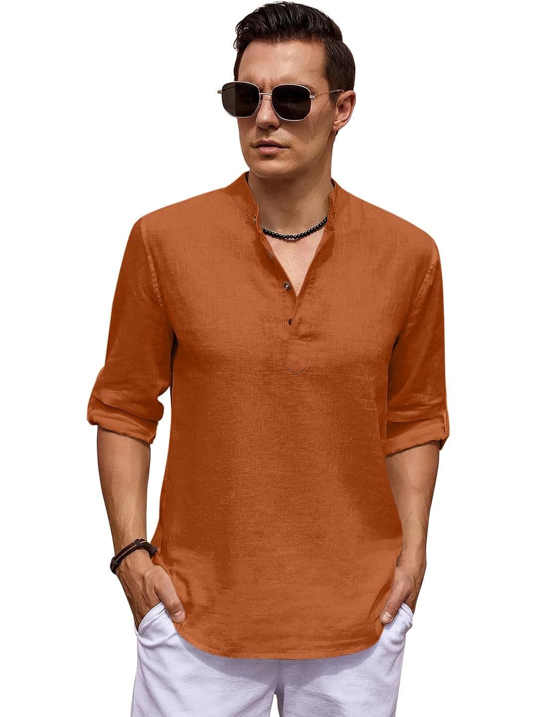 Fifth U Men's Brown Solid Short Kurta - view 1