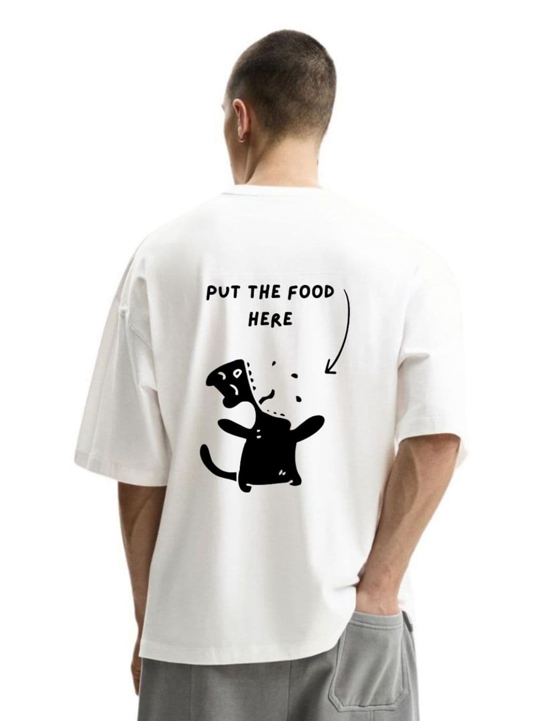 Fashnobic Put The Food Typography Printed Round Neck Oversized Cotton T-shirt - view 1
